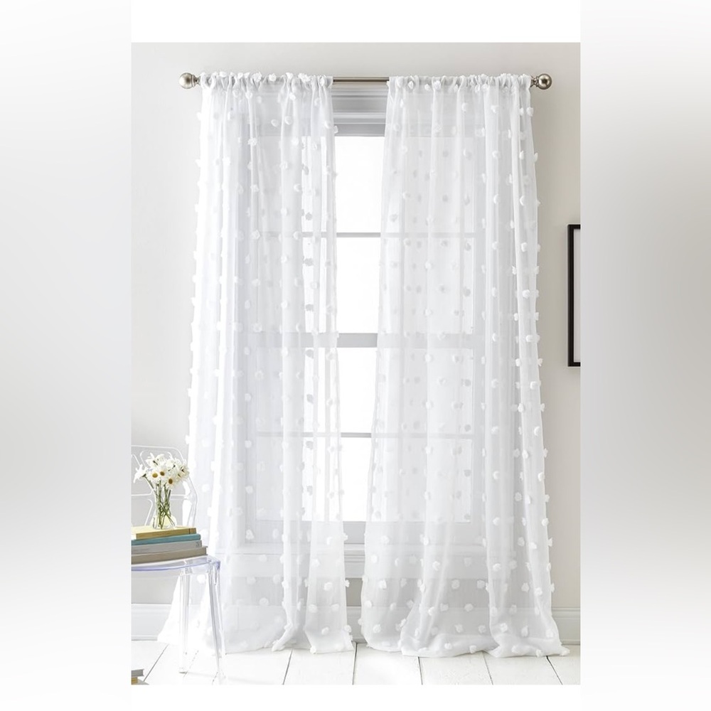 DKNY White Polka Dot Sheer Curtains